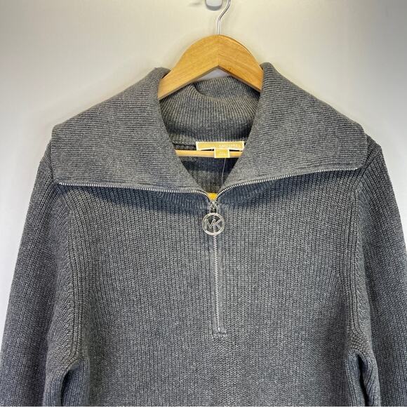 Michael Kors Half Zip knit sweater gray logo zipper - 0X - Picture 2 of 8